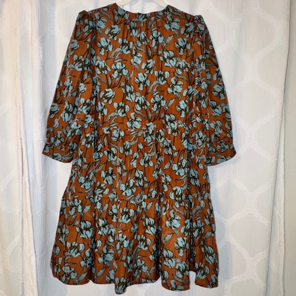 ENTRO Dress Babydoll Brown Blue Ditsy Floral Size Medium -New- - Picture 9 of 16
